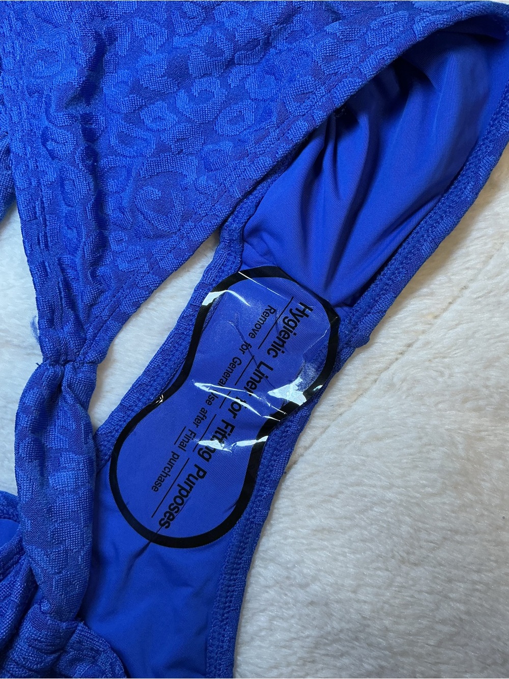 bebe Cobalt Blue Bikini Set with Gold Flower Accents - Picture 8 of 11